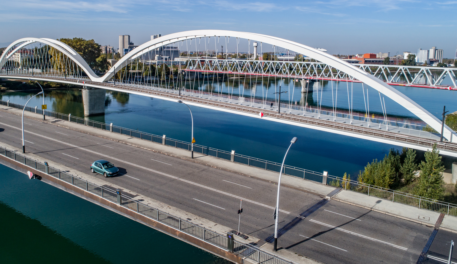 Die drei Rheinbrücken: Europabrücke, Trambrücke und Bahnbrücke